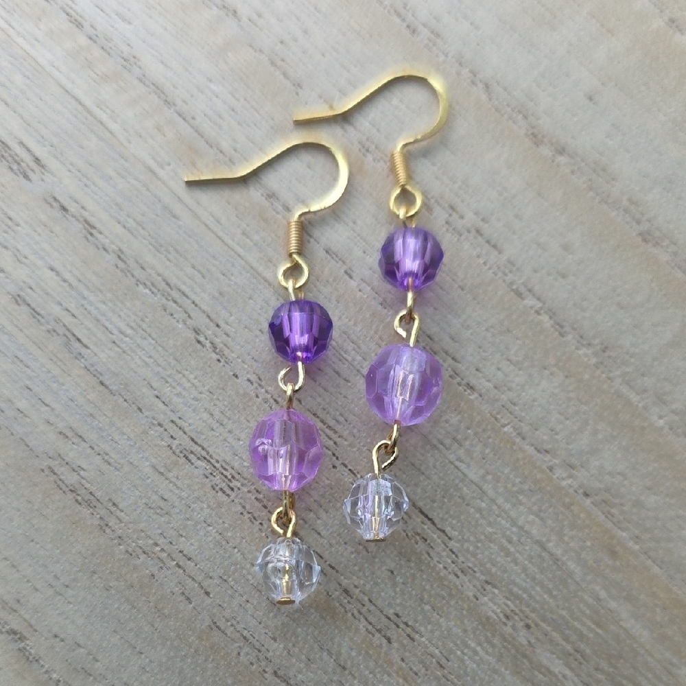 Handmade Purple and Gold Dangle Earrings